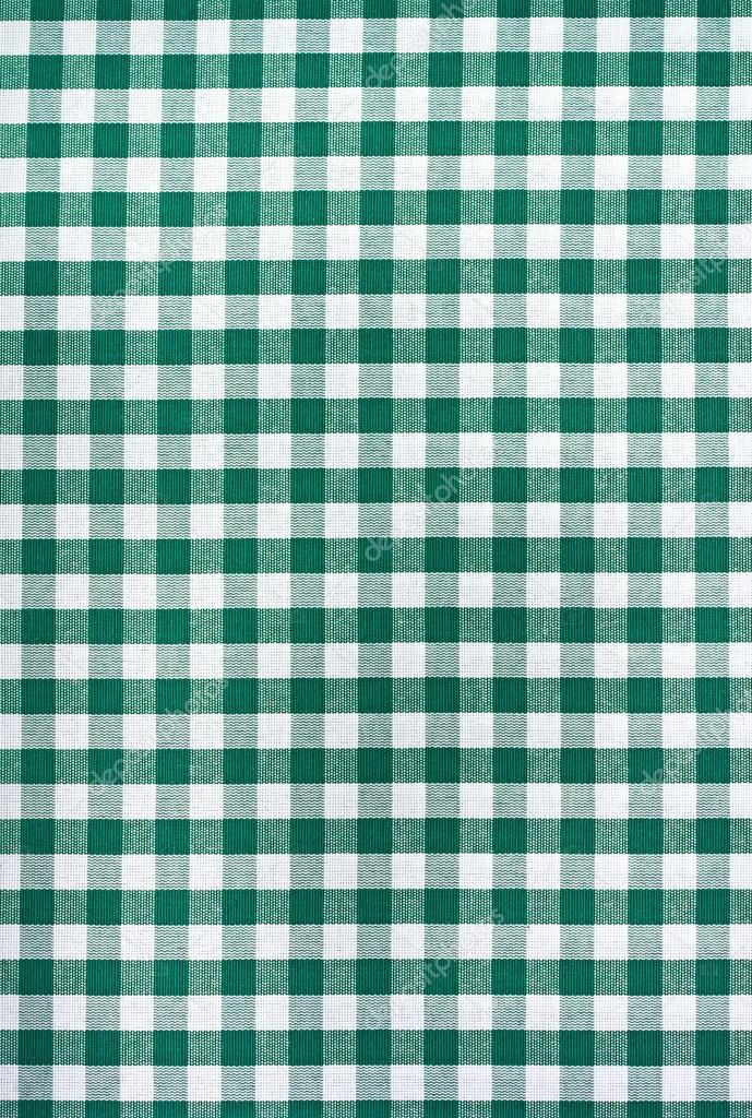 Green and white tablecloth