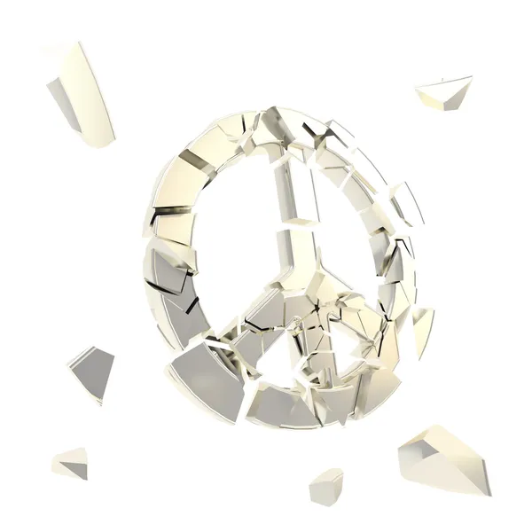 Peace symbol broken into tiny chrome pieces isolated — Stock Photo, Image