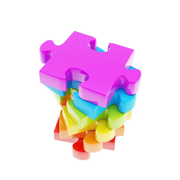 Stack of puzzle jigsaw glossy pieces isolated — Stock Photo, Image