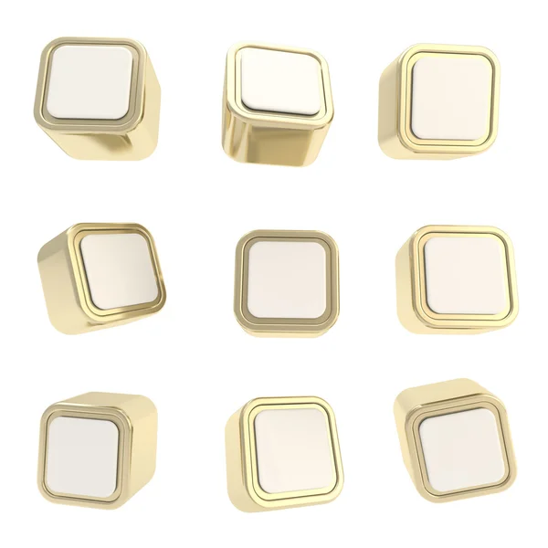 Sześciennych kwadratowe przyciski, zestaw dziewięciu na białym tle — Zdjęcie stockowe
