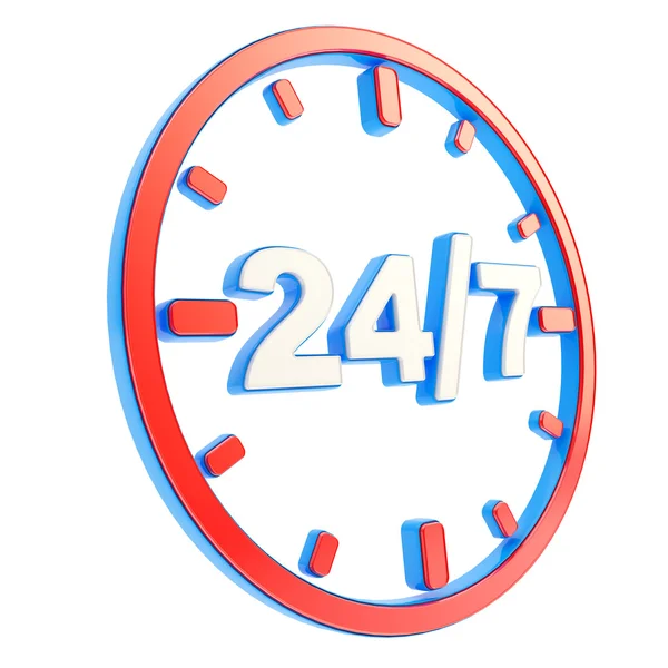24-7 dygnet runt sju dagar en vecka emblem ikon — Stockfoto