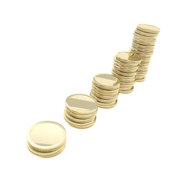Marknadstillväxt som gyllene mynt stack pålar isolerade — Stockfoto