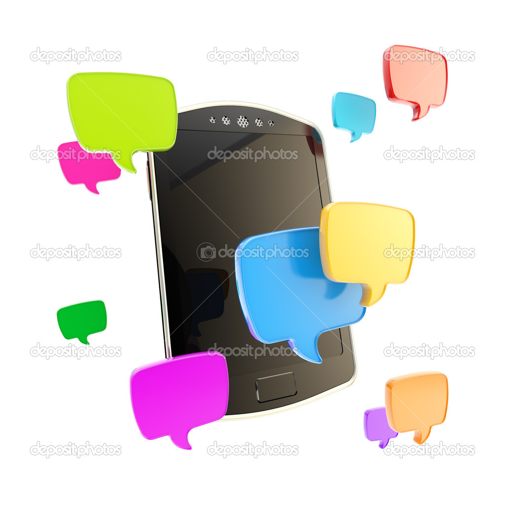 Phone surrounded with chatting icons