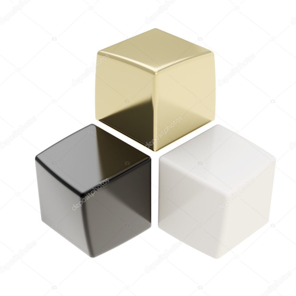 Abstract composition of black golden and white cubes