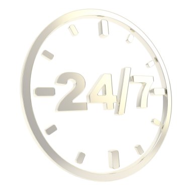 24-7 yirmi dört saat yedi gün bir hafta amblemi simgesi
