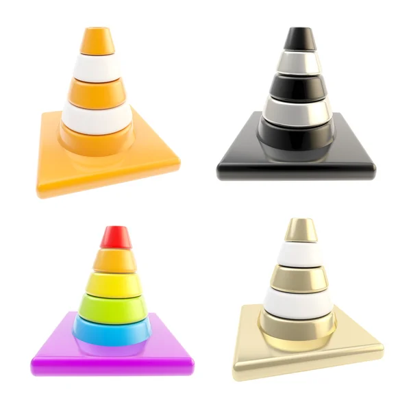 Conjunto de quatro cones de estrada isolados em branco — Fotografia de Stock