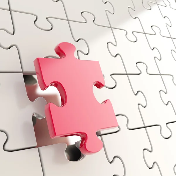 Puzzle jigsaw background with one piece stand out — Stock Photo, Image