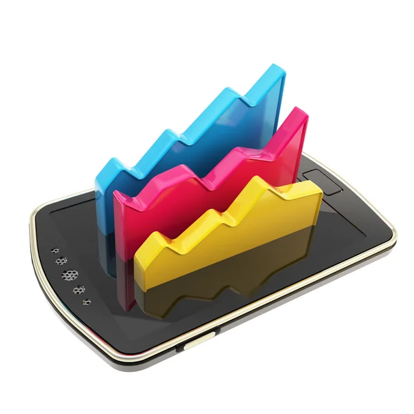 Akıllı telefon ekran yüzeyi izole üzerinde istatistiksel veriler — Stok fotoğraf