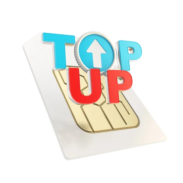 Reup-up emblem icon over sim card chip microcircuit — стоковое фото