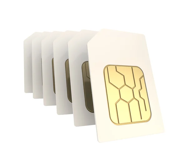 Reihe von SIM-Karten mit isolierten Mikrochips — Stockfoto