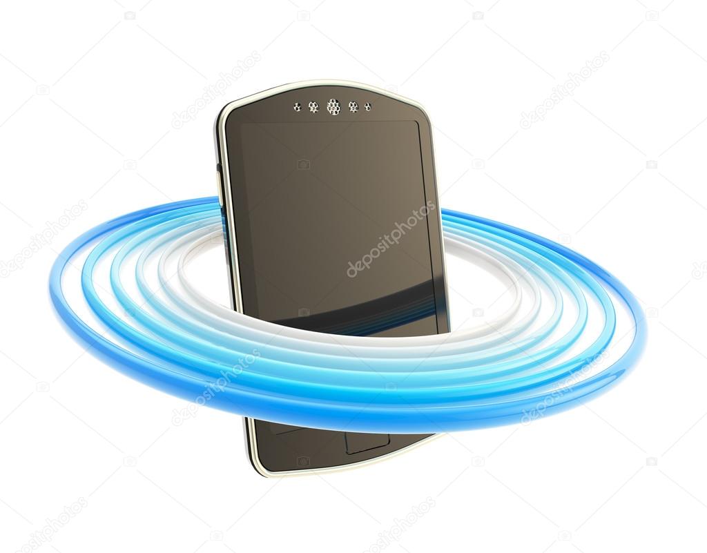 Smart phone concept surrounded with rings isolated