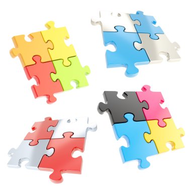 izole dört bağlantılı jigsaw puzzle parçaları bir dizi