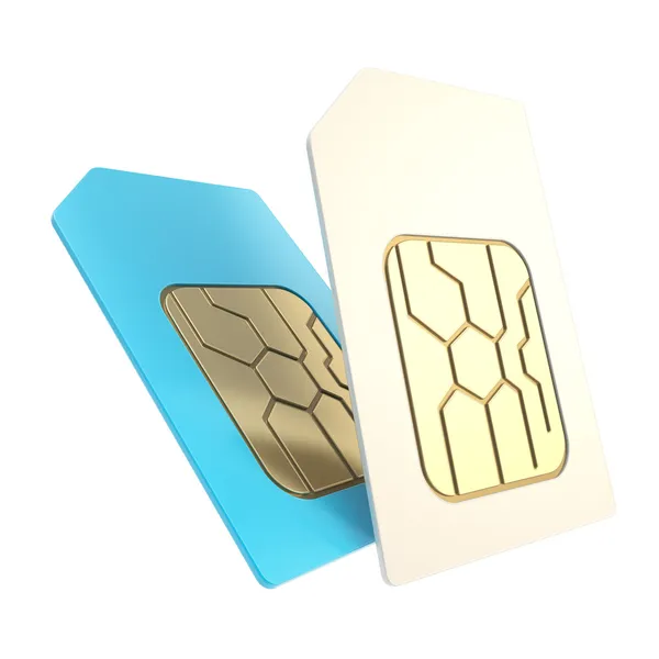 Double phone SIM cards with circuit microchips isolated — Stock Photo, Image