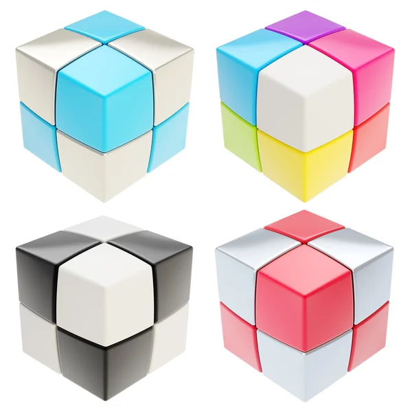 Kubus gemaakt van kleurrijke kubussen geïsoleerd, set van vier — Stockfoto