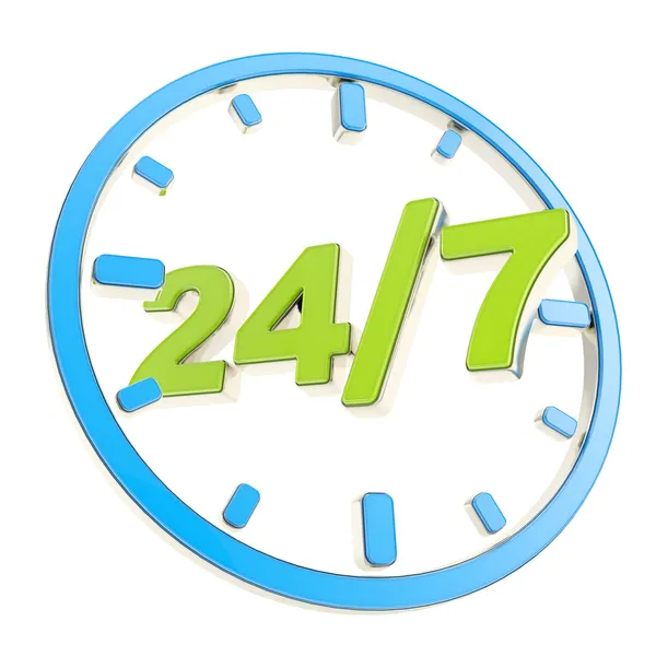 24-7 yirmi dört saat yedi gün bir hafta amblemi simgesi