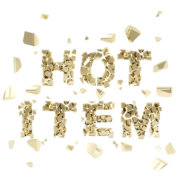Hot item tag emblema fatto di parole spezzate in pezzi — Foto Stock