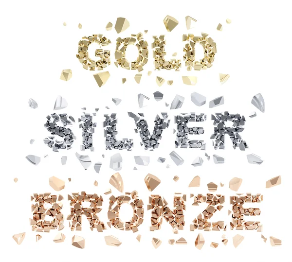 Arany, ezüst, bronz, fényes darabra tört szavak — Stock Fotó