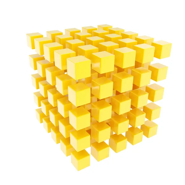 小さい物から成っている光沢のある黄色の立方体組成 — ストック写真