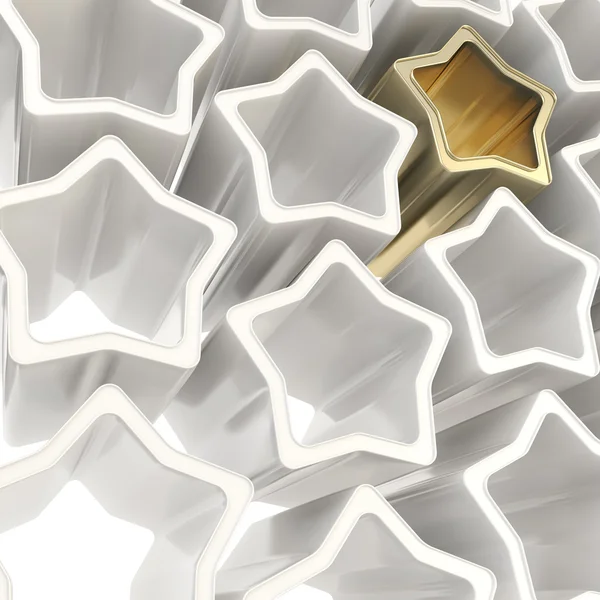 Golden star among white ones as festive background — Stock Photo, Image