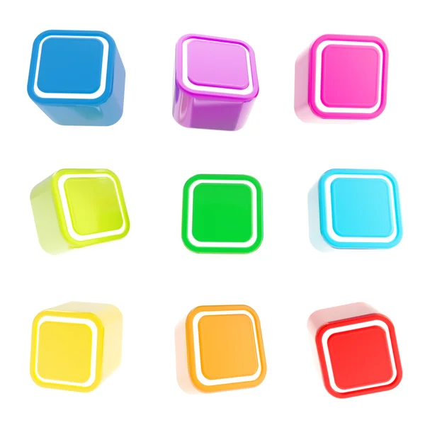 Cubic square buttons, set of nine isolated on white — Stock Photo, Image