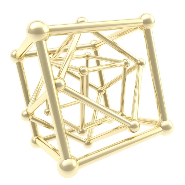 Cube carcass golden framework as abstract background — Stock Photo, Image