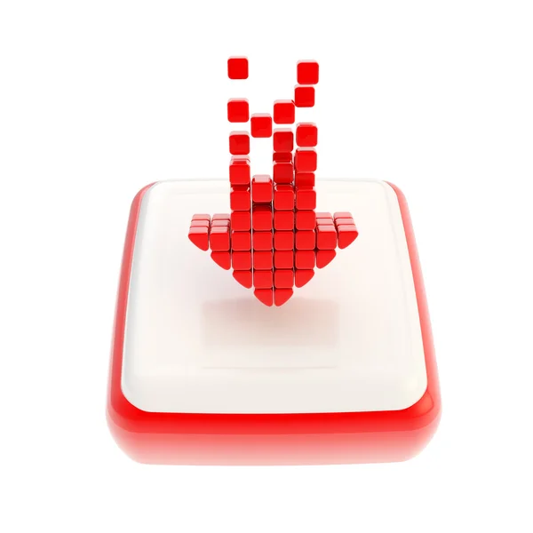 Abajo icono de símbolo de flecha roja sobre botón cuadrado — Foto de Stock