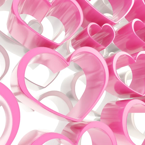 Pink and white glossy hearts composition background — Stock Photo, Image