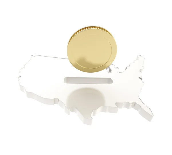 USA country shape as a moneybox with a golden coin — Stock Photo, Image