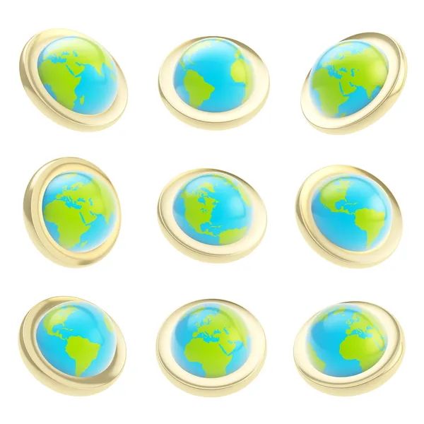 在九个收缩地球全球会徽标记 — 图库照片