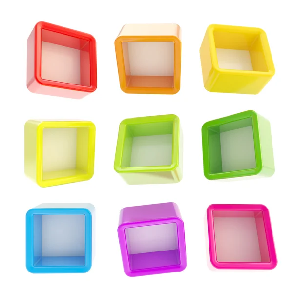 Copyspace Würfel quadratische Regalboxen isoliert — Stockfoto