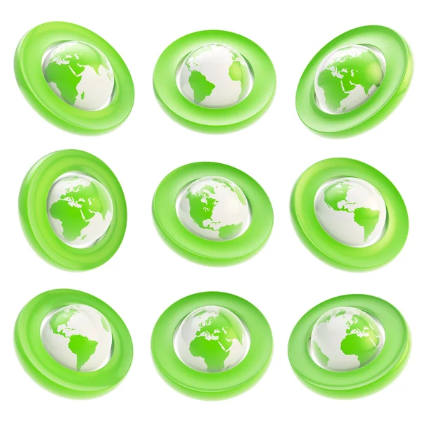 Earth globe emblem tag in nine foreshortening — Stock Photo, Image