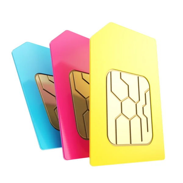 Three phone SIM cards with circuit microchips isolated — Stock Photo, Image