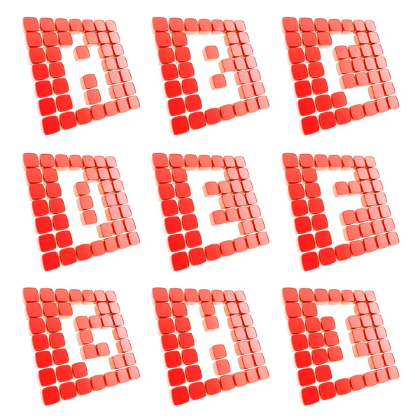 Abc Buchstabe Symbolschilder aus roten Würfeln isoliert — Stockfoto