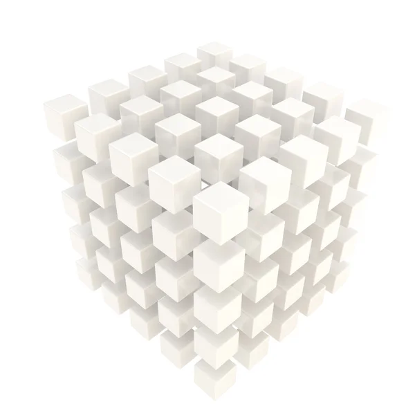 Forma cúbica brilhante feita de cubos menores isolados — Fotografia de Stock