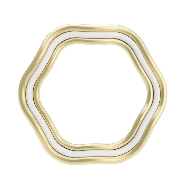 Abgerundeter Sechseckrahmen mit drei goldenen und weißen Streifen — Stockfoto