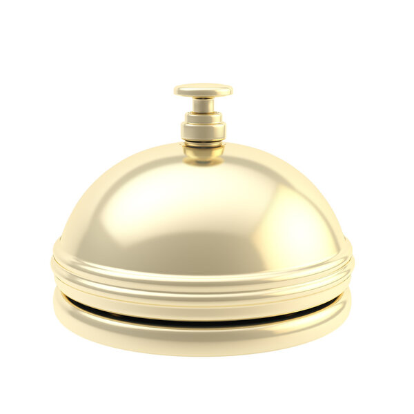 Golden reception bell with reflections isolated
