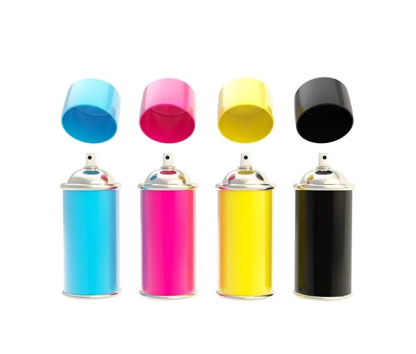 CMYK colored spray oil color cylinders isolated — Stock Photo, Image