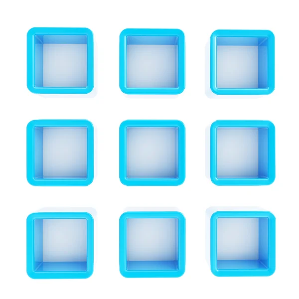 Copyspace cubo quadrado prateleira caixas isoladas — Fotografia de Stock