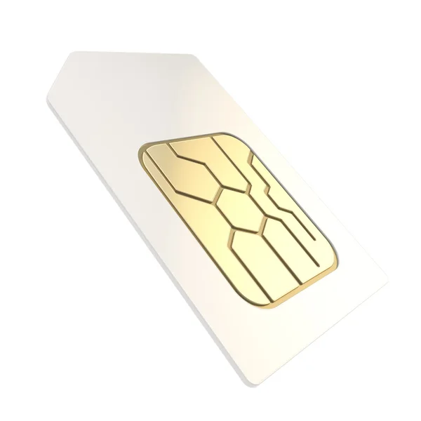 Cartão SIM do telefone com microchip de circuito dourado isolado — Fotografia de Stock