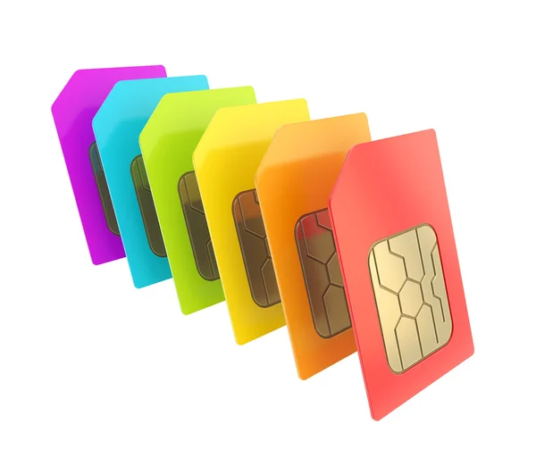 Rad av SIM-kort med krets mikrochips isolerade — Stockfoto