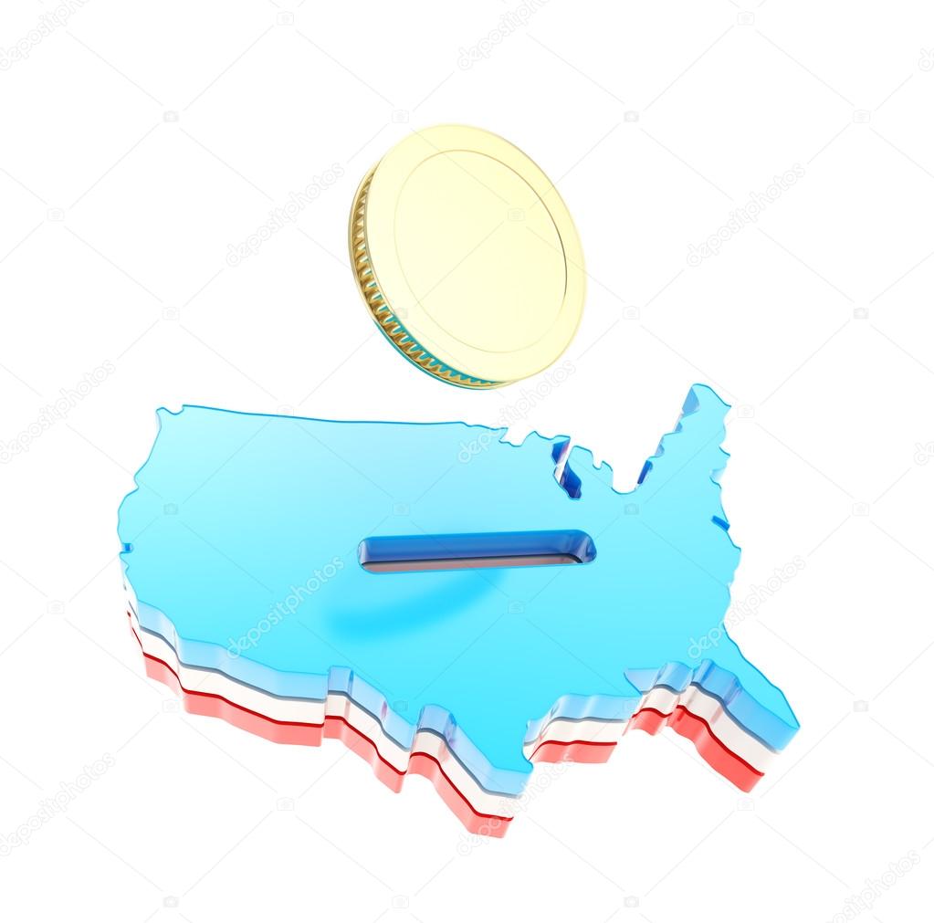 USA country shape as a moneybox with a golden coin