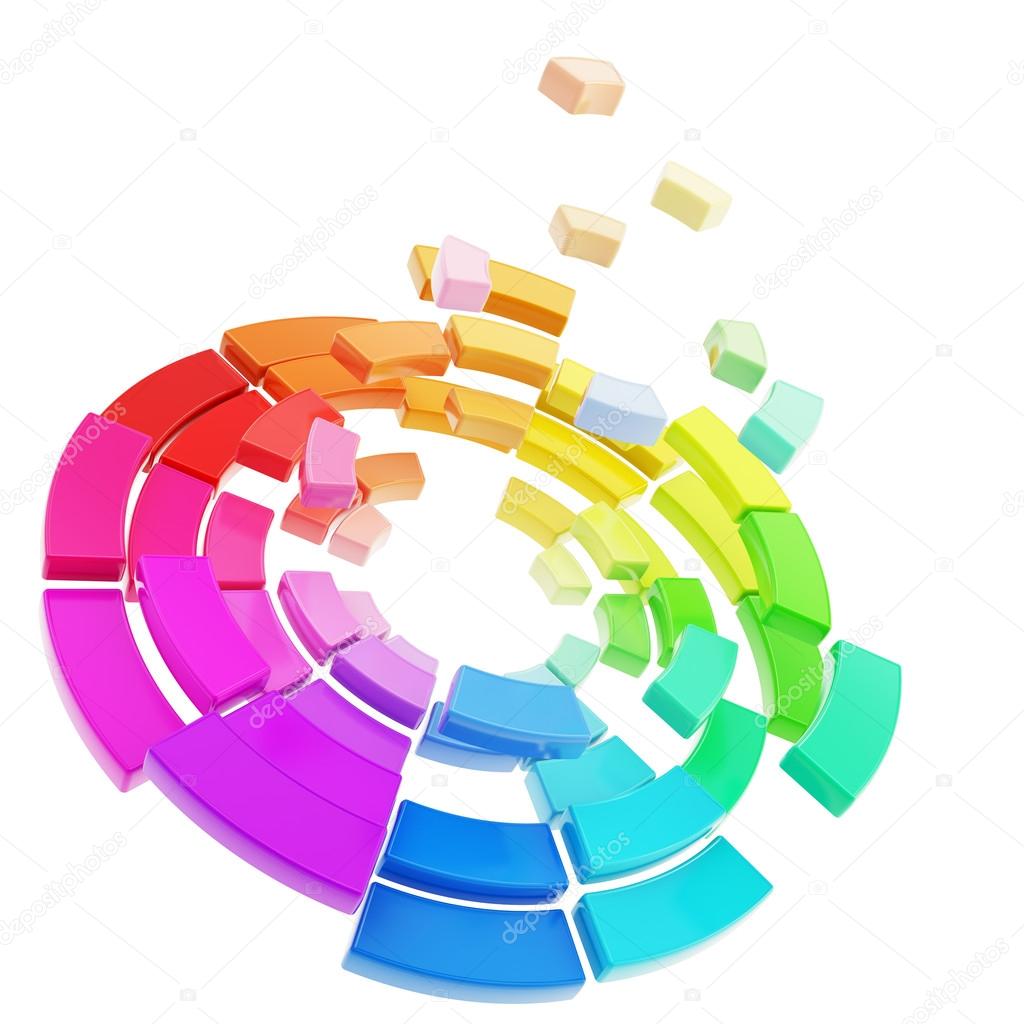 Color range spectrum palette broken into pieces isolated