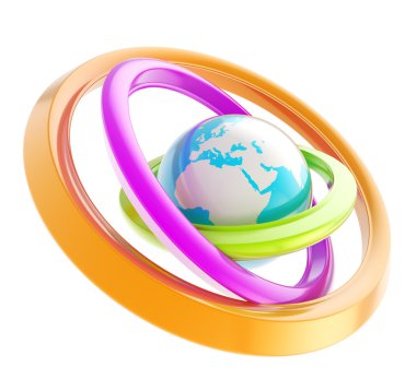 Dünya küre amblemi izole halka torus içinde