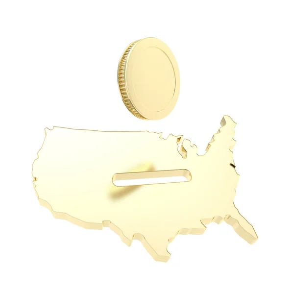 USA country shape as a moneybox with a golden coin — Stock Photo, Image