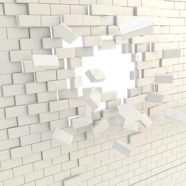 Broken into pieces brick wall with a copyspace hole — Stock Photo, Image