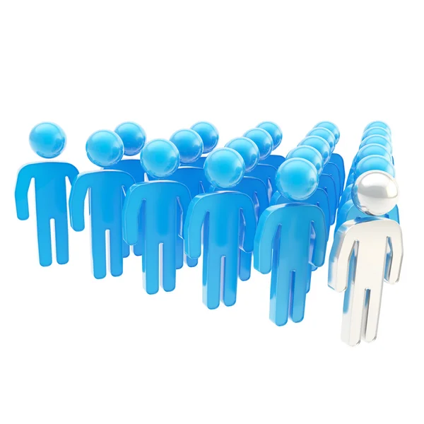 Crowd of symbolic human figures with a leader ahead — Stock Photo, Image