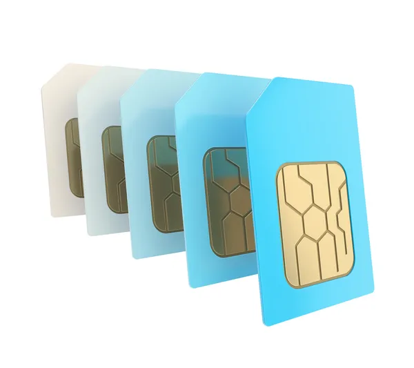 Linha de cartões SIM com microchips de circuito isolados — Fotografia de Stock