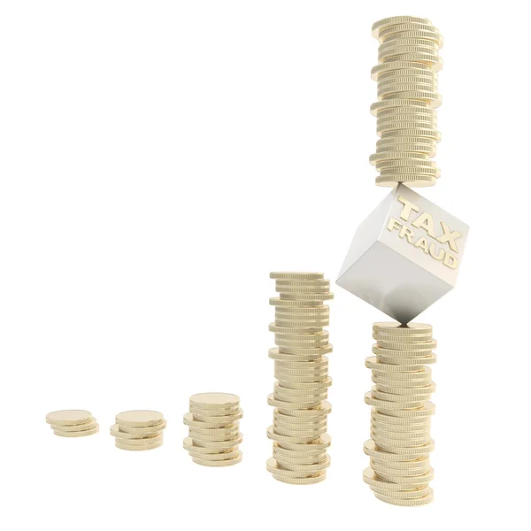 Tax fraud risk conception as coin piles isolated — Stock Photo, Image