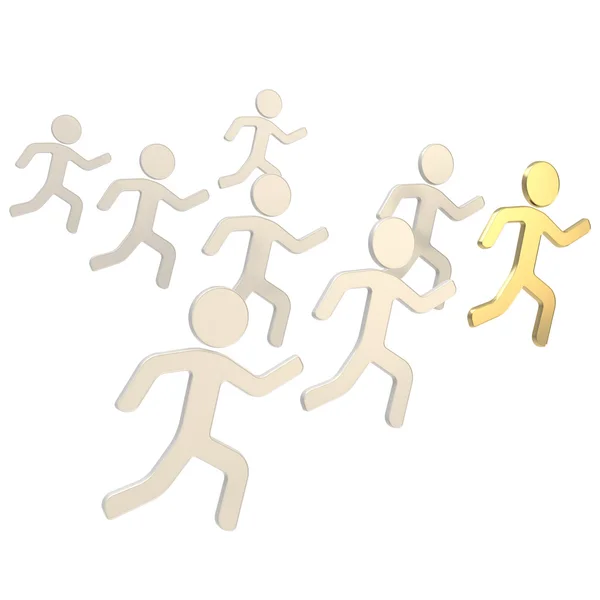 Group of symbolic human figures running for the leader — Stock Photo, Image