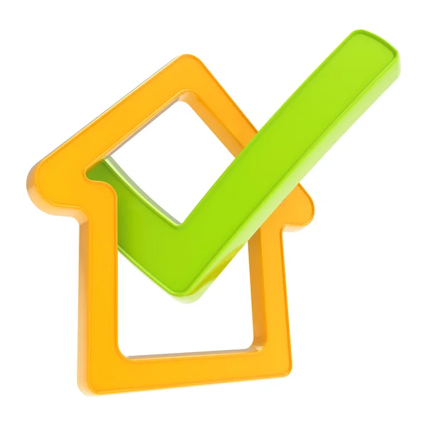 Checked house emblem with yes tick icon inside — Stock Photo, Image